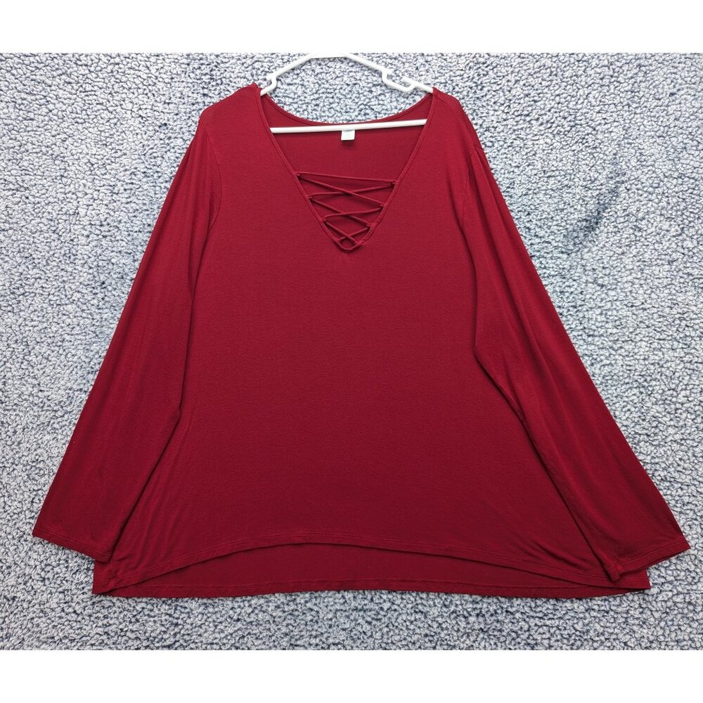 Old Navy V Neck Long Sleeve Top Size 2XL Rayon Relaxed Casual Stretch Plus Red